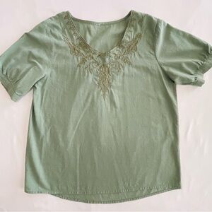 Olive Embroidered Blouse Size S